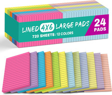 Lined Sticky Notes, 24 Pads, 4X6 Inches, Large Sticky Notes with Lines, Memo Not