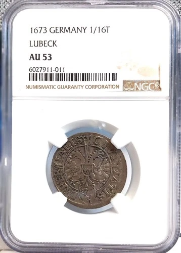 GERMANY LUBECK 1673 1/6 THALER NGC AU 53