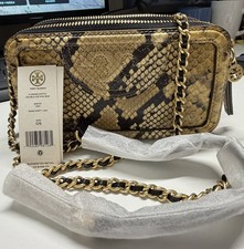 Tory Burch Fleming Exotic Double Zip Mini Bag Snake Print Sand Drift NWT 84010