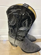 VTG Tony Lama Mens 10 1/2 D Shrunken Bull Shoulder Boots Gray Leather Style 6253