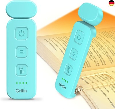 Gritin Reading Lamp Book Clamp, Rechargeable Book Lamp with 7 LEDs, 3 Colour