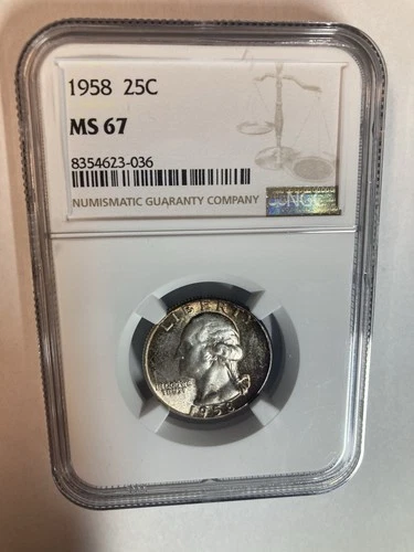 Super Rainbow Toned Reverse 1958 NGC Washington Silver Quarter MS67