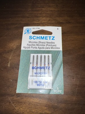 Schmetz Microtex (Sharp) Needles - Size 80/12 New Box of 5pcs 1730 130/705