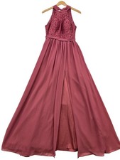 Azazie Emilia A-Line Lace Chiffon Floor-Length Halter Bridesmaid Dress Size A6