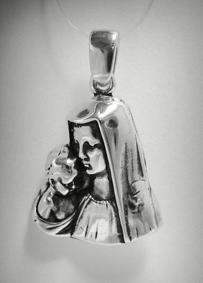 Genuine Sterling Silver Pendant Our Lady Solid Punctured 925 Handmade