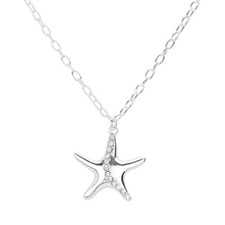 Starfish Necklace Sea Life Beach Coastal Rhinestone Crystal SILVER Charm 2963