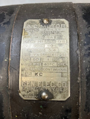 Small Vintage Working General Electric AC Motor Model 26136 - 1/4 HP