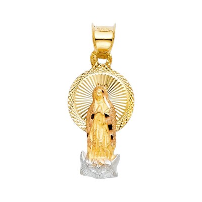 14K dreifarbiger Gold Diamantschliff Guadlupe Stempel religiöser Anhänger