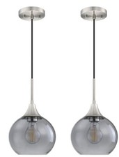3pk 1 Light Brushed Nickle/Grey Glass Hanging Kitchen Island Pendant Light 6.7"