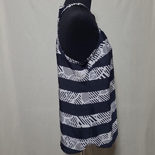 Banana Republic Racer Back Tank Blouse Womens Size Medium Navy Blue White Strip - Picture 4 of 9