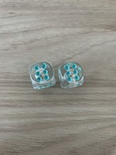 2X Clear Dice Teal Dots Valve Stem Cover Caps Car Truck Bike Motorcycle Bicycle