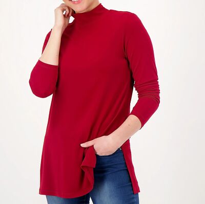 Susan Graver Size 4X Petite Sangria Every Day Liquid Knit Mock-Neck Tunic
