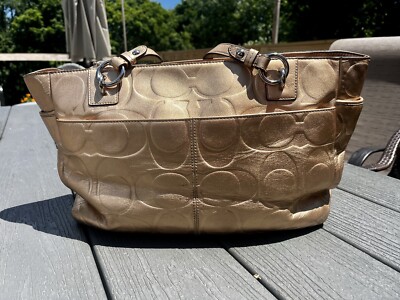 Coach East West F17730 Gallery Embossed Metallic Gold Leather Tote