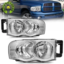 Headlights For 2002-2005 Dodge Ram 1500 2500 3500 Chrome Passenger & Driver Side