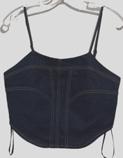 Womens Crop Denim Corset Bustier Top Spaghetti Straps Size M Punk Goth