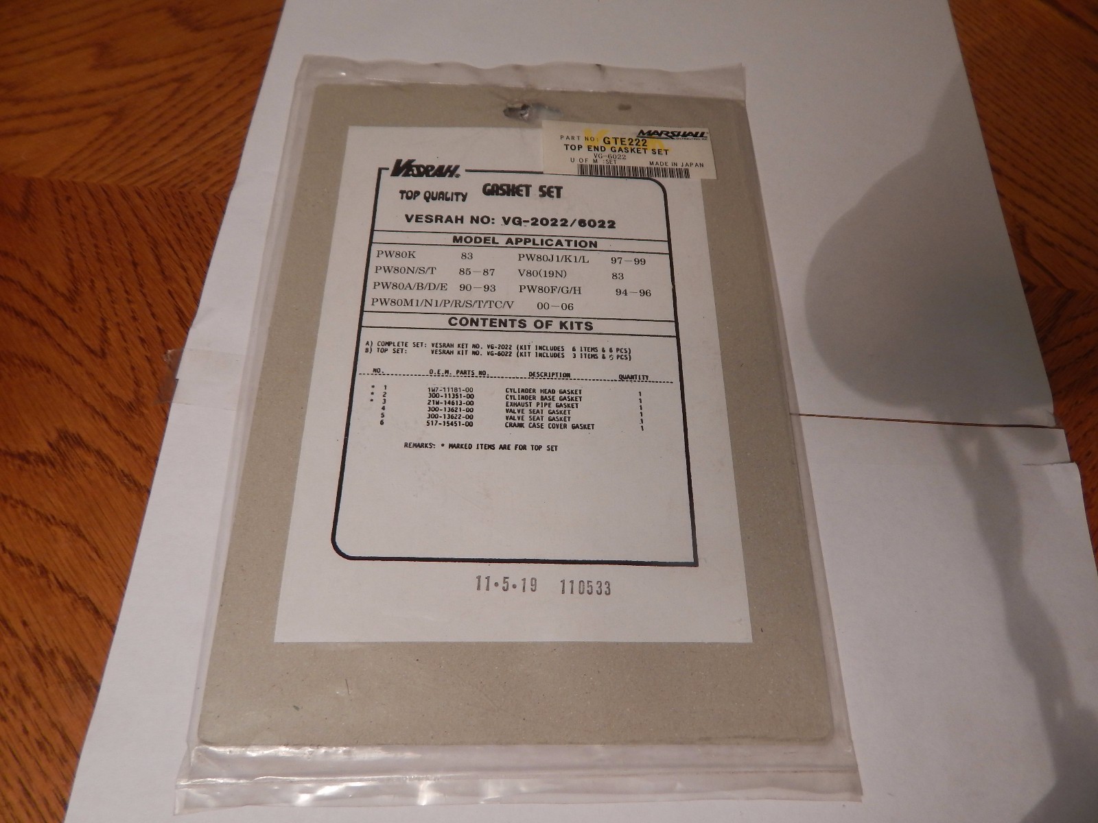 Other Motorcycle Parts Vesrah Complete Engine Gasket Kit Vg 22 For Yamaha Pw80 Y Zinger 1995 02 Auto Parts And Vehicles