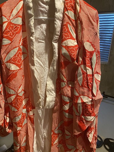 Vintage Kimono 100% Silk Cotton Lining Japanese Robe Handmade With Obi Wrap - Picture 4 of 8