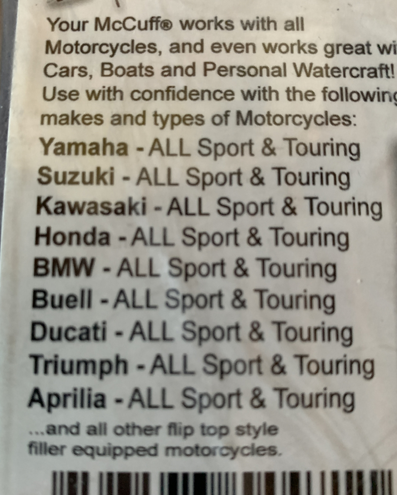 NEW! McCuff No Splash Spill Motorcycle Flip top gas tank EZ Filler w