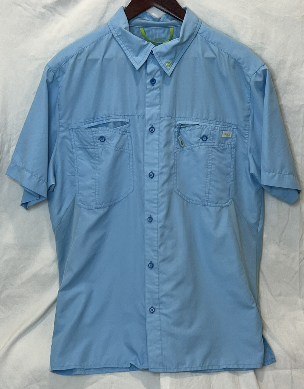 Gillz Fish Fishing Shirt Blue Short Sleeve Vented Button Up Men’s Large