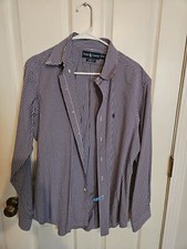 Mens Polo Ralph Lauren, L9ng Sleeve Button Down, Purple,white Check. 16/L,