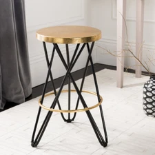 SAFAVIEH Lorna Gold Leaf Counter Stool | Black / Gold |