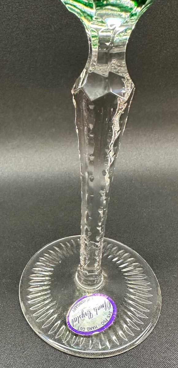 Cut Glass Cased Lead Crystal Wine Goblet Emerald Green / Clear