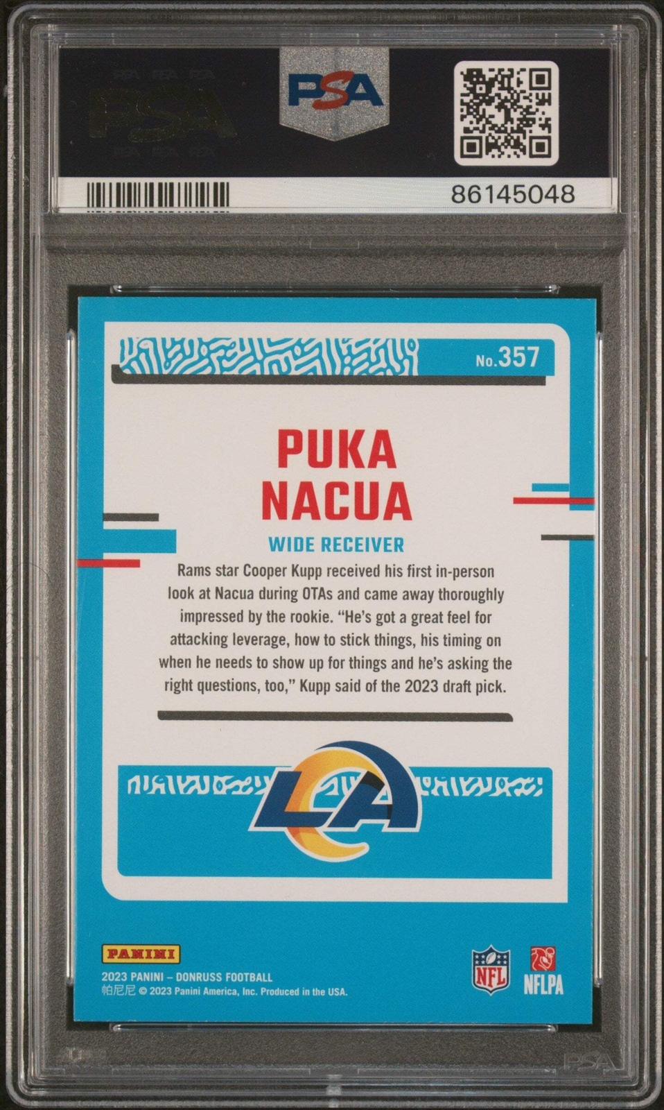 Graded 2023 Panini Donruss Rated Rookie Puka Nacua #357 RC Football Card PSA 10 view 2