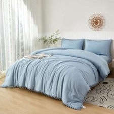 5 Pcs Bed in A Bag Twin Aesthetic Boho Comforter with Twin 5 Pcs Grayish Blue