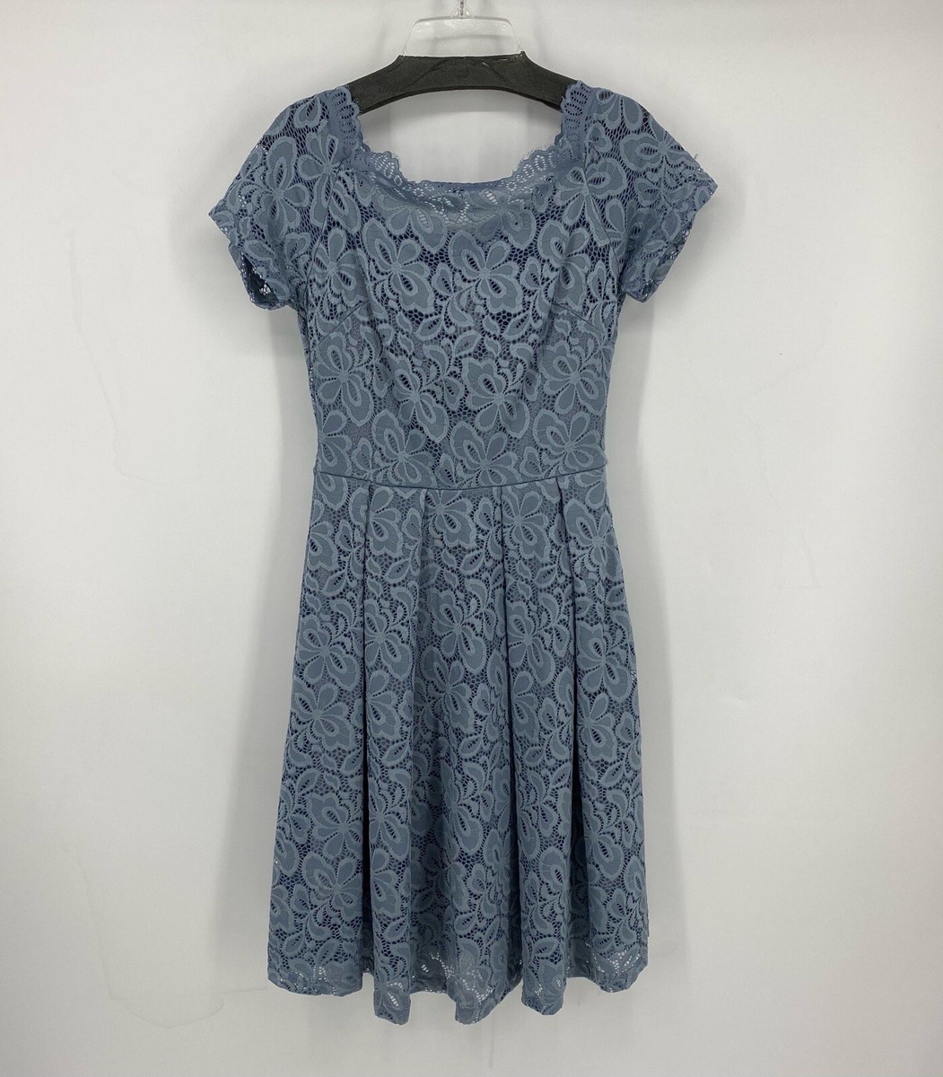 Miss MNY Light Blue Floral Lace Dress A-Line Pleated Lined Women's Size XS  NWT | eBay
