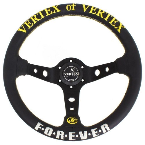 13" White Embroidery Vertex Black Genuine Leather Drift Sport Steering Wheel