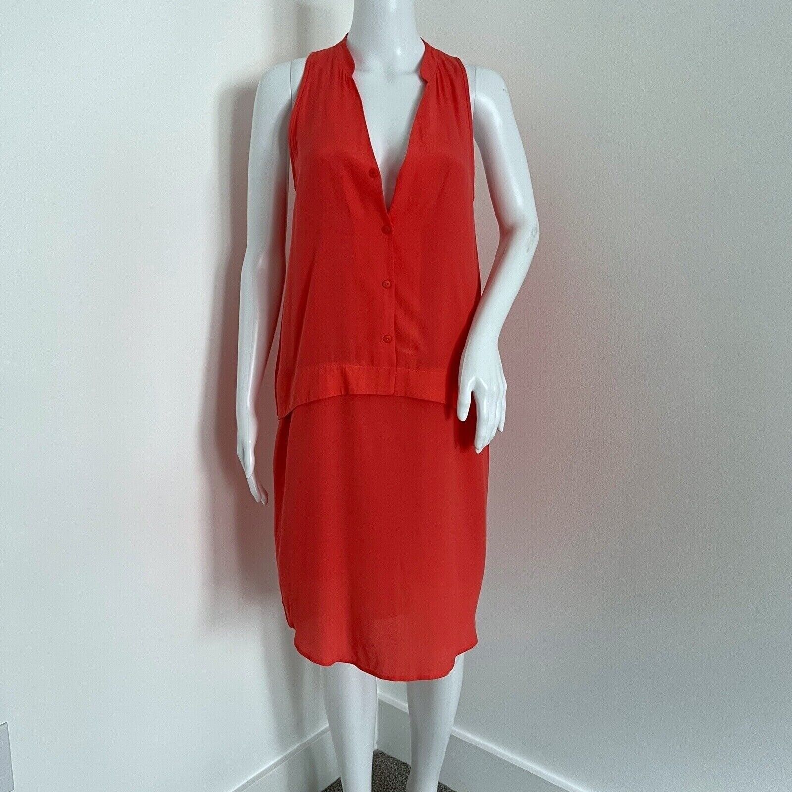 Tibi Women’s Silk V-Neck Sleeveless Dress with Pockets in Coral Pink Size M