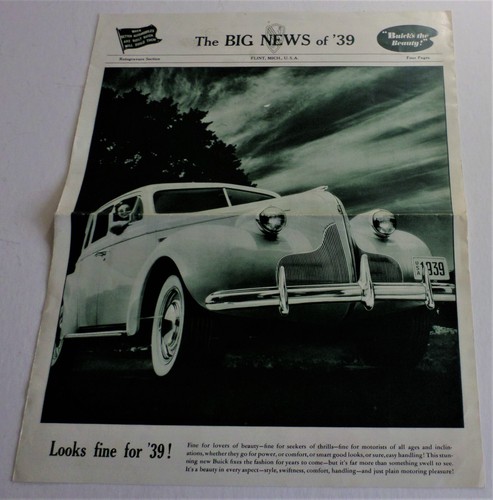 1939 Buick "Big News" Sales Folder. Black & White. Nice! - Picture 2 of 5
