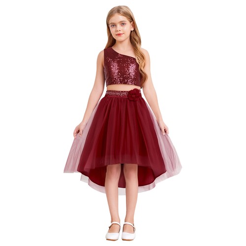 Mädchen Kleidensatz Armlos Perlen-Outfit Unregelmäßiger Saum Solid Color Luxus - Bild 6 von 81