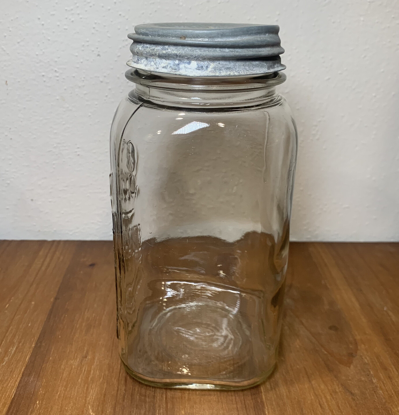 Vintage Rare DREY SQUARE MASON Quart Canning Fruit Jar w/ Ball Zinc Lid
