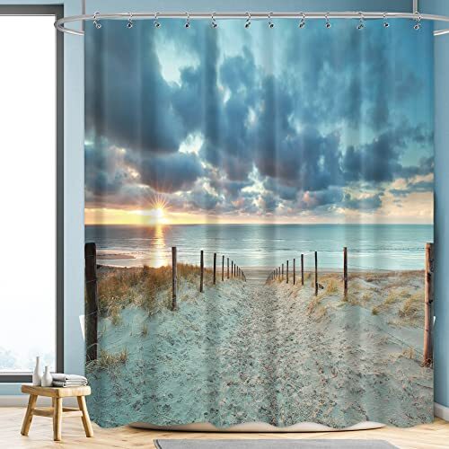 Ocean Beach Shower Curtain 60Wx72H Sunset 60"W x 72"L (Pack of 1) A-beach - Picture 1 of 5