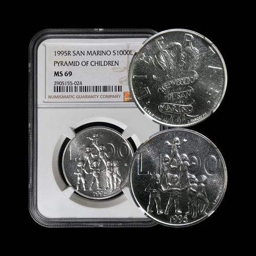 SAN MARINO. 1995, 1000 Lire, Silver - NGC MS69 - Top Pop 🥇 Pyramid of Children