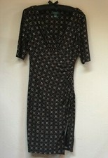 Lauren Ralph Lauren Faux-Wrap Ruched Geometric Career Sheath Dress Size 4 Black