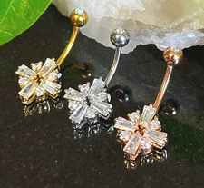 1pc Princess Cut CZ Gem Cross Surgical Steel Belly Ring Navel Naval