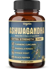 Ashwagandha Extract 5 in1 w/Ginger Turmeric Rhodiola Black Pepper 90 Days Supply