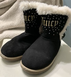 Girls Kids Juicy Couture Black Glitter Burbank w/ Rhinestones Ankle Winter Boots
