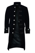 Men's Black Velvet Goth Steampunk Victorian Frock Coat W/Pockets/USA Stock/SOA