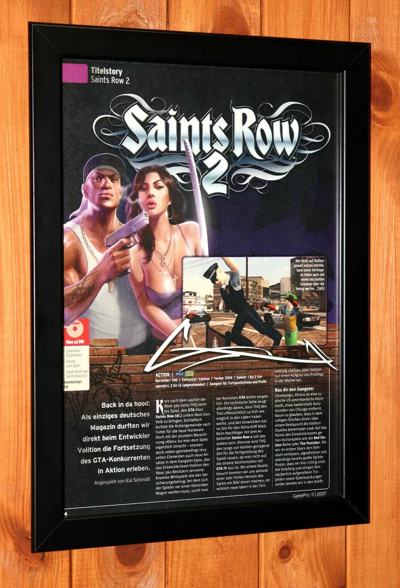 Saints Row 2 PS3 Xbox 360 Rare Promo Small Poster / Ad Page Framed
