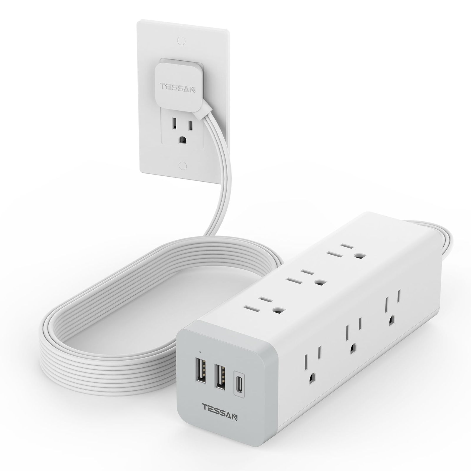 Surge Protector Power Strip 10 FT Ultra Thin Flat Plug Long Extension Cord wi...