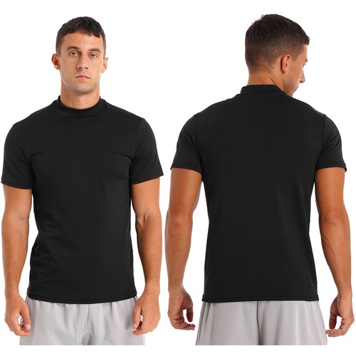 Mens T-Shirt Mock Turtleneck Solid Short Sleeve Pullover Basic Undershirt Top - Picture 3 of 51