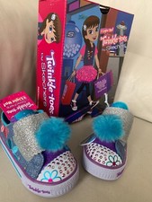 Skechers Girl shoes 5 Lights Up Twinkle Blue Pink Silver Sparkly Toes Daisy Days