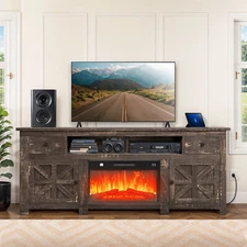 Rustic TV Stand Console for 80 in TVs with Shelves Power Outlets Media Cabinet