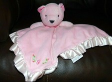 Stepping Stones Pink Bear Security Blanket Satin Ruffle Flowers Plush Baby Lovey