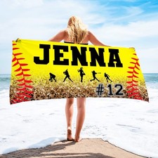 Personalized Softball Beach Towel, Softball Pool Towel, Softball Gifts For Girls