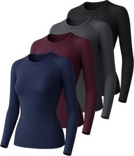 4 Pack Long Sleeve Compression Shirts Woman's Underscrub Athletic Workout Und...