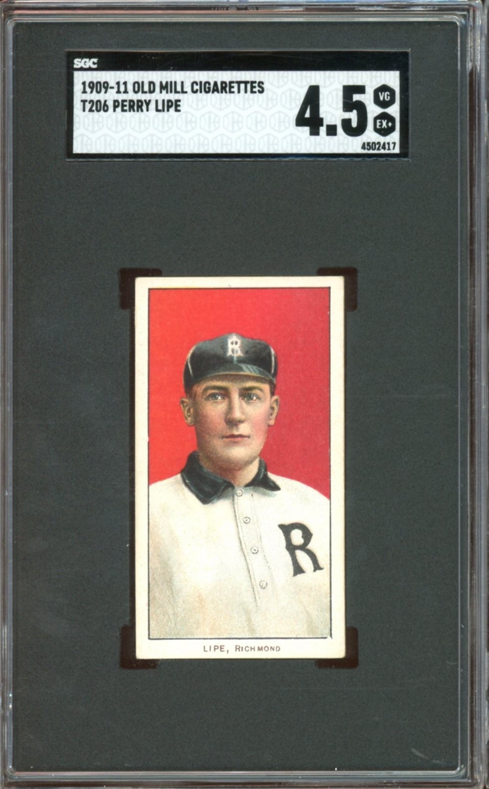 1909-11 T206 Old Mill Cigarettes Baseball Perry Lipe SGC 4.5